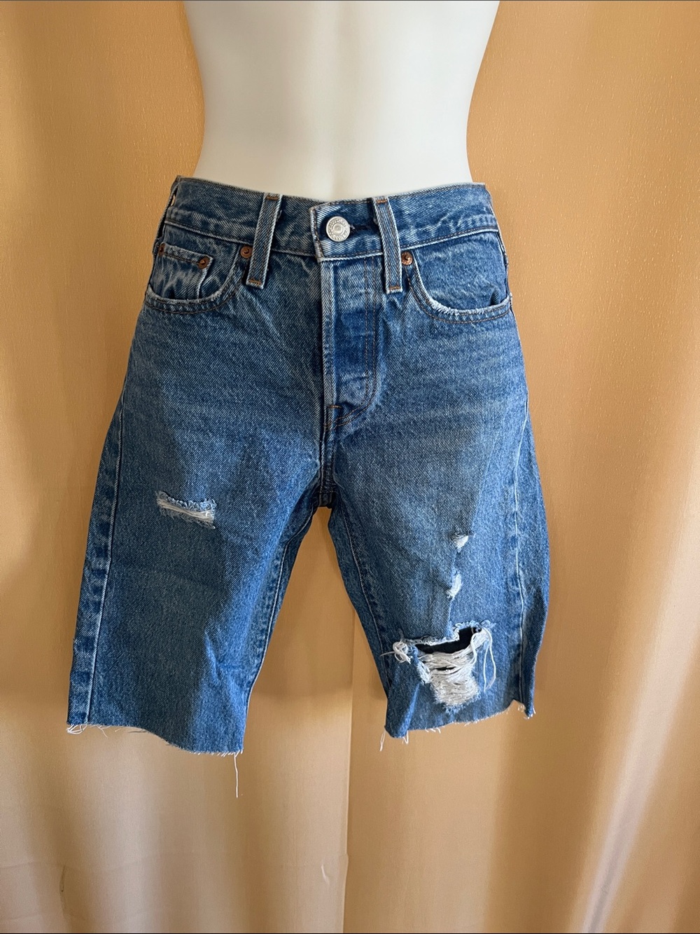Levi's Medium Blue Distressed Cutoff Jean Shorts
